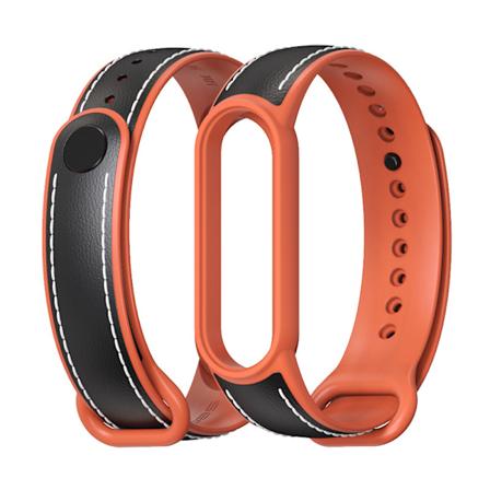 Läderarmband för Xiaomi Mi Band 5/6 - Ersättningsarmband Black Orange