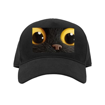 Kasket Ekstrem nærbillede af en sød sort fantasivæsen med store gule øjne, blød pelsstruktur og legesyg digital 3D-stil