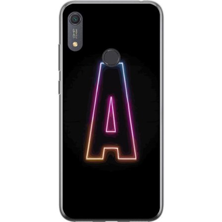 Kompatibel Mobilcover til Huawei Huawei Y6s (2019) Minimalistisk neonbogstav A i regnbuefarvet lys mod sort baggrund i moderne typografisk stil