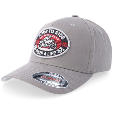 Born To Ride - Grau flexfit Cap - Biker 4 Life Patch Grey Flexfit @ Hatstore