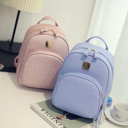 Dam PU Läder Skolväska Flätad Ryggsäck BLÅ