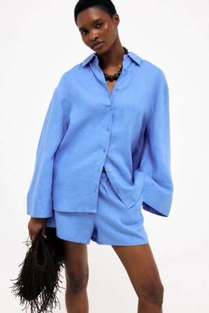 NA-KD Drawstring Linen Shorts - Shorts - Blå - EU 32