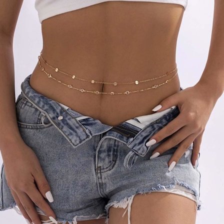 Boho Lagdelt Rhinestone Mavekæde Guld Perler Mave Taljekæder Sekvens Bælte Krop Kæde Smykker til Kvinder og Piger