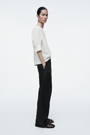 COS Women's Blusa Voluminosa In Cotone Con Scollo A Barca in Bianco