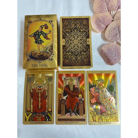 Golden Tarot 12x7cm Engelsk kortlek Klassisk för nybörjare med färgat papper Guidebok Högkvalitativa inlärningskort Runor Spådom