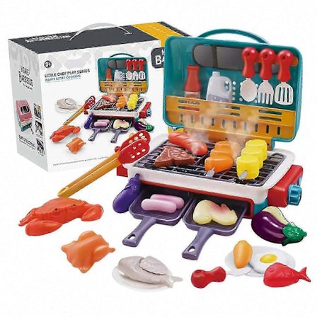 Realistisk Børne BBQ Grill Legetøjssæt med Spray, Lys, Lyd, Farveskiftende Mad & Madlavningsspil FLYE242541