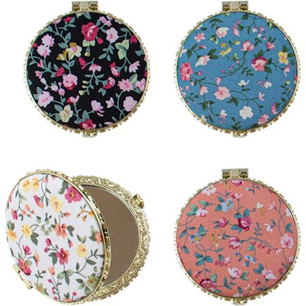 4-pack Fashion Dubbelsidig Smink Spegel, Bärbar Fick-Smink Spegel, Mini Blommig Spegel
