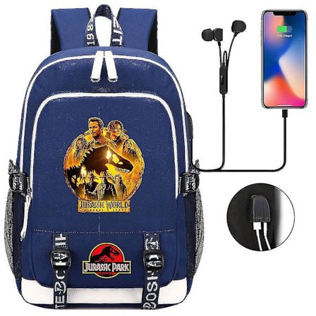 Jurassic World Dominion Tegneserie Gutt Jente Ryggsekk Med USB-Lading - Høy Kvalitet Barn Skole Bokveske Mochila - Reiseryggsekk