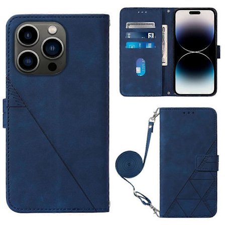 Crossbody 3D Preget Flip Lær Telefondeksel Blu