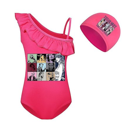 7-14 år Taylor Swift The Eras Tour badedragt badedragt med badehætte en skulder flæse badedragt til strand pool børn piger