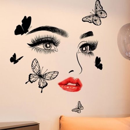 Kvinnor Ansikte Väggklistermärke Skönhetssalong Text Vinyl Dekal Konst Skönhet