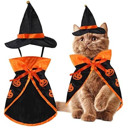 Kat Halloween Kostume Hunde Halloween Kostumer til Hunde Katte Troldmandskostume Troldmand Katte Tøj Kappe Troldmandshat til Små Hunde Halloween Katte