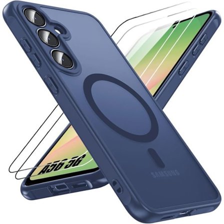 Beskyttelsesetui - BOOLING - til Samsung Galaxy A56 5G - Mørkeblå - Stødabsorberende - Med Magnetisk Cirkel