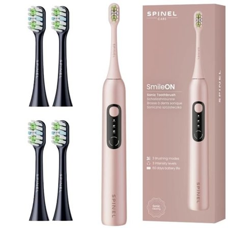 Sonic tandborste - SpinelCare - SmileON Rosa - Uppladdningsbar USB - 4 munstycken ingår - 3 lägen