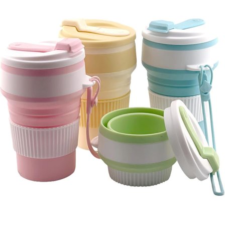 4-pak Sammenklappelige Silikonekopper, 350 ml Lækagesikker Genanvendelig Rejsekrus til Vandreture, Camping & Kontor, Bærbar & Tåler Opvaskemaskine