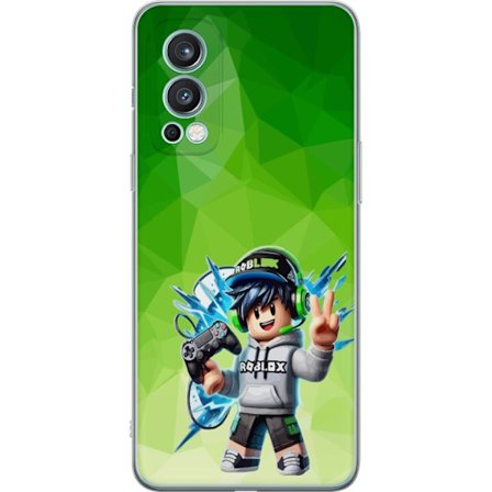 Kompatibelt Mobildeksel til OnePlus Nord 2 5G Roblox-inspirert gamerfigur med headset, håndkontroll og energiske effekter mot grønn bakgrunn