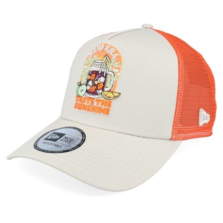 New Era - Summer Patch Stone/Orange A-Frame Trucker Trucker Beige Cap - @ Hatstore