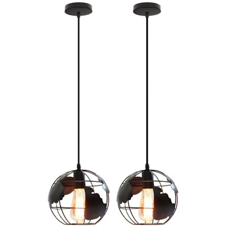 2 stk Retro Pendellampe Globe Kart Hængende Loftlampe Lampeskærm Justerbar Lysekrone