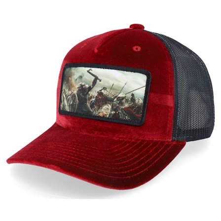 Calza Pennello - Rød trucker Caps - Vikings Fighting Battlefield Velvet Red/Black A-Frame Trucker @ Hatstore