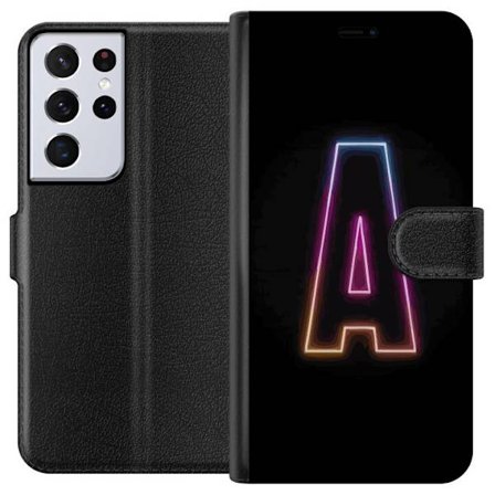 Yhteensopiva Lompakkokotelo Samsung Samsung Galaxy S21 Ultra 5G Minimalistinen neonkirjain A sateenkaarenvärisessä valossa mustaa taustaa vasten mod