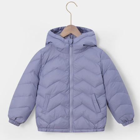 Flickor Full Zip Down Jackor Med Fickor Hood Neck Ytterkläder