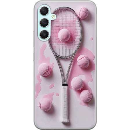 Kompatibelt Mobilskal till Samsung Samsung Galaxy A34 Rosa glasskulor och tennisrack i en kreativ stillbild med lekfull popkänsla och modern design s