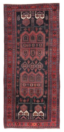 Kurdi Rug Oriental Runner Black/Dark Red (Wool, Persia)