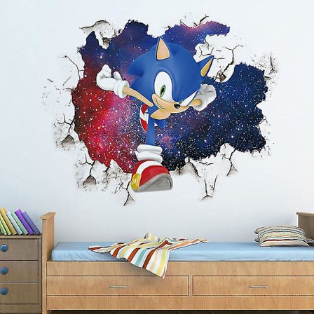 3d Sonic Wall Stickers Børneværelse Graffiti Dekoration 3d Brudt Mur Tegneserie Spil Tapet