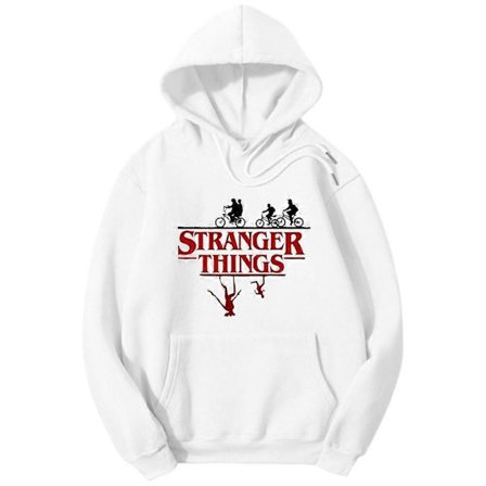 2022 Stranger Things Huppari Collegepaita Kiristysnyörillä ja Suurella Taskulla, Rento Katumuoti Oversized Pullover Valkoinen XL
