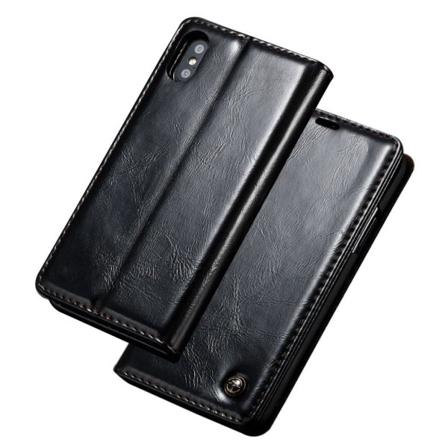 iPhone Xs Max CASEME öljy vahattu synteetti nahkainen lompakko suojakotelo - Musta Black