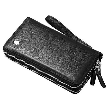 Herrar Clutch Väska Handväska Äkta Läder Plånbok Dragkedja Lång Plånbok