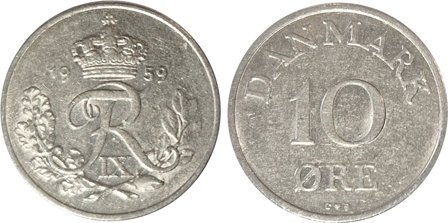 Danmark 1959 - Frederik IX - 10 øre kobbernikkel