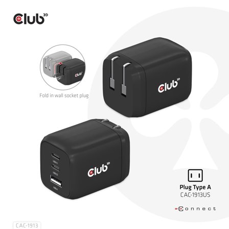 Club 3D Travel Charger Pps 65Watt Gan