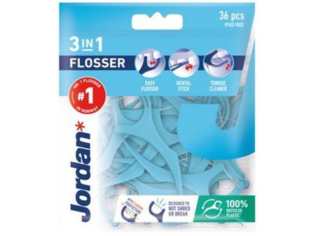 JORDAN Tandtråd 3-in-1 Flosser 36/fp - Lyreco - Sjukvård och omsorg - Hygien - Tandvård