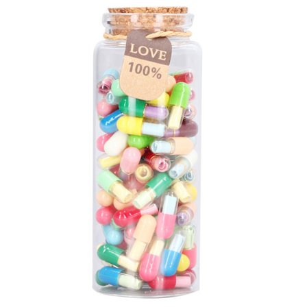 100 Kapslar Meddelandepiller Glasflaska Blandade Färgade Piller Tomt Papper Önskebrev