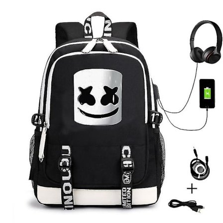 Dj Marshmello Rygsæk Lysende USB Genopladelig Rygsæk Studerende Skole Taske