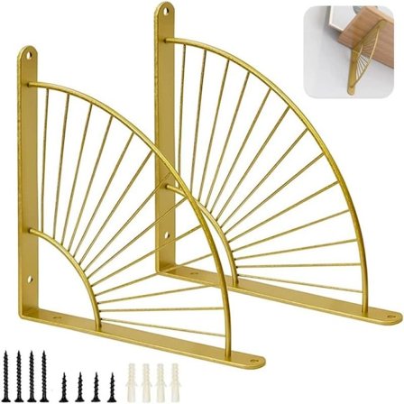 2-pack hyllkonsoler i fläktform guld, väggmonterad hyllkonsol