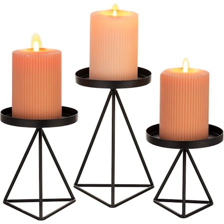 Ljusstakar för metallpelarljus - Set om 3 kandelabrarljusstakar i svart, modern värmeljushållare geometrisk design mittpunkt för bröllop L