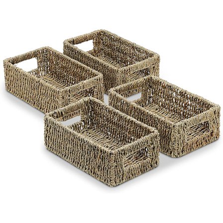 4 Små Kurv Pantry Kurver 10 Tommers Rektangel Vevd Sjøgress Rotting Pantry Oppbevaringskurver Sett Med 4 For Kjøkkenhyller Skap Organisering