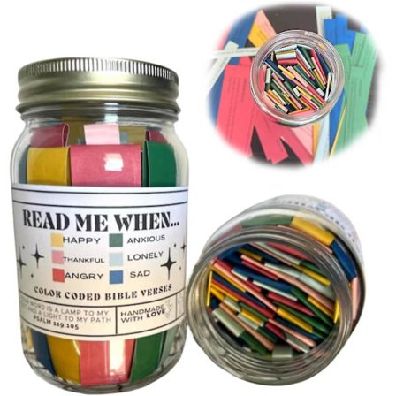 Kristilliset Raamattu -lahjat - Jeesuksen Raamattu-purkki hartauslahjaksi, lasipurkki Raamatun jakeilla tunteita varten