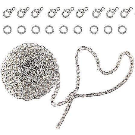 Sølv 33 fot lenkekjede halskjede rustfritt stål DIY 20 stk hummer