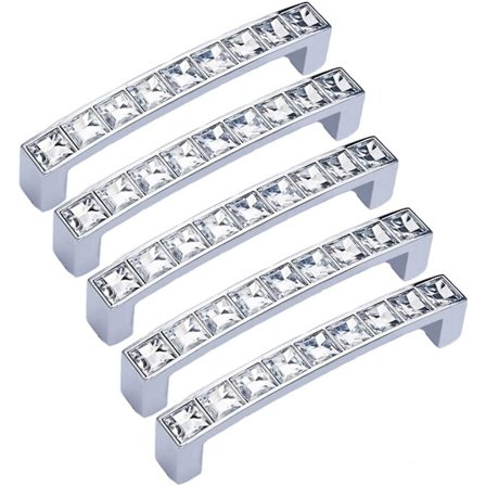 5-pak Moderne Dekorative Krystallhåndtak, 4" Lengde (3.8" H