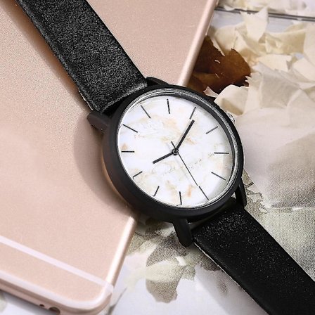 Unisex Retro Læderrem Marmor Mønster Ur til Mænd og Kvinder