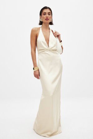 Handpicked x NA-KD - Maxikjole med halterneck - Halterneck kjole - Beige - EU 38