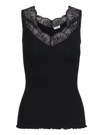 Rwbeatha Silk Sl Lace Top Black Rosemunde