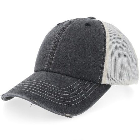 Equip - Svart trucker Keps - Distressed Black/Stone Pigment Washed Dad Cap Tru @ Hatstore