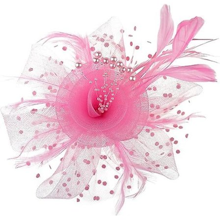 Vaaleanpunainen - Sulkahattupanta ja klipsit häihin ja naistenpäivän hattuun cocktaileihin ja teekutsuille tytöille ja naisille
