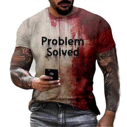 Halloween Blodplet T-shirt Kortærmet Rund Hals Herre Casual Top Uhryggelig Problem Løst Jeg Har Det Fint
