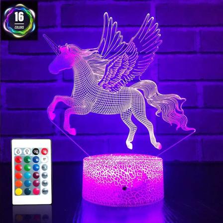 16 färger ändra 3d LED illusion lampa ljus enhörning lampa med fjärrkontroll för barn och älskare Alla hjärtans dag present och födelsedag - Rose Red