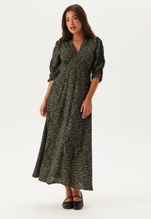 BUBBLEROOM-Ruched Sleeve Midi Dress-XS